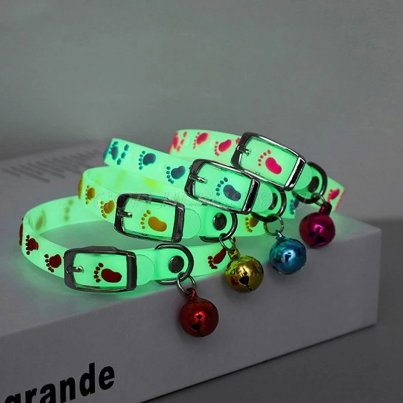 

Pet Glowing Collars with Bells Glow at Night Dogs Cats Necklace Light Luminous Neck Ring Accessories Drop Shipping, 5 colors