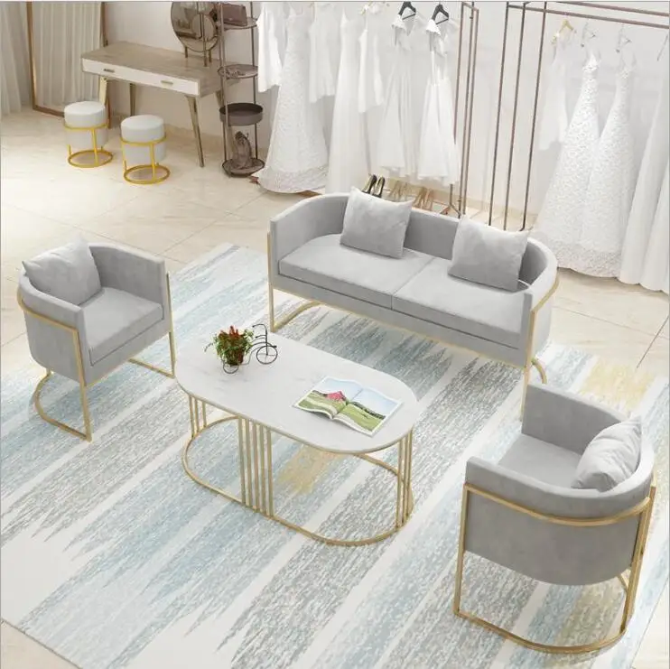 
Nordic living room fabric sofa fashion shop hospitality iron sofa, coffee shop casual sofa 