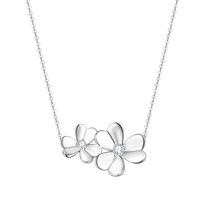 

RINNTIN EQN16 Online fashion jewellery Women necklace real 925 silver CZ flower necklace