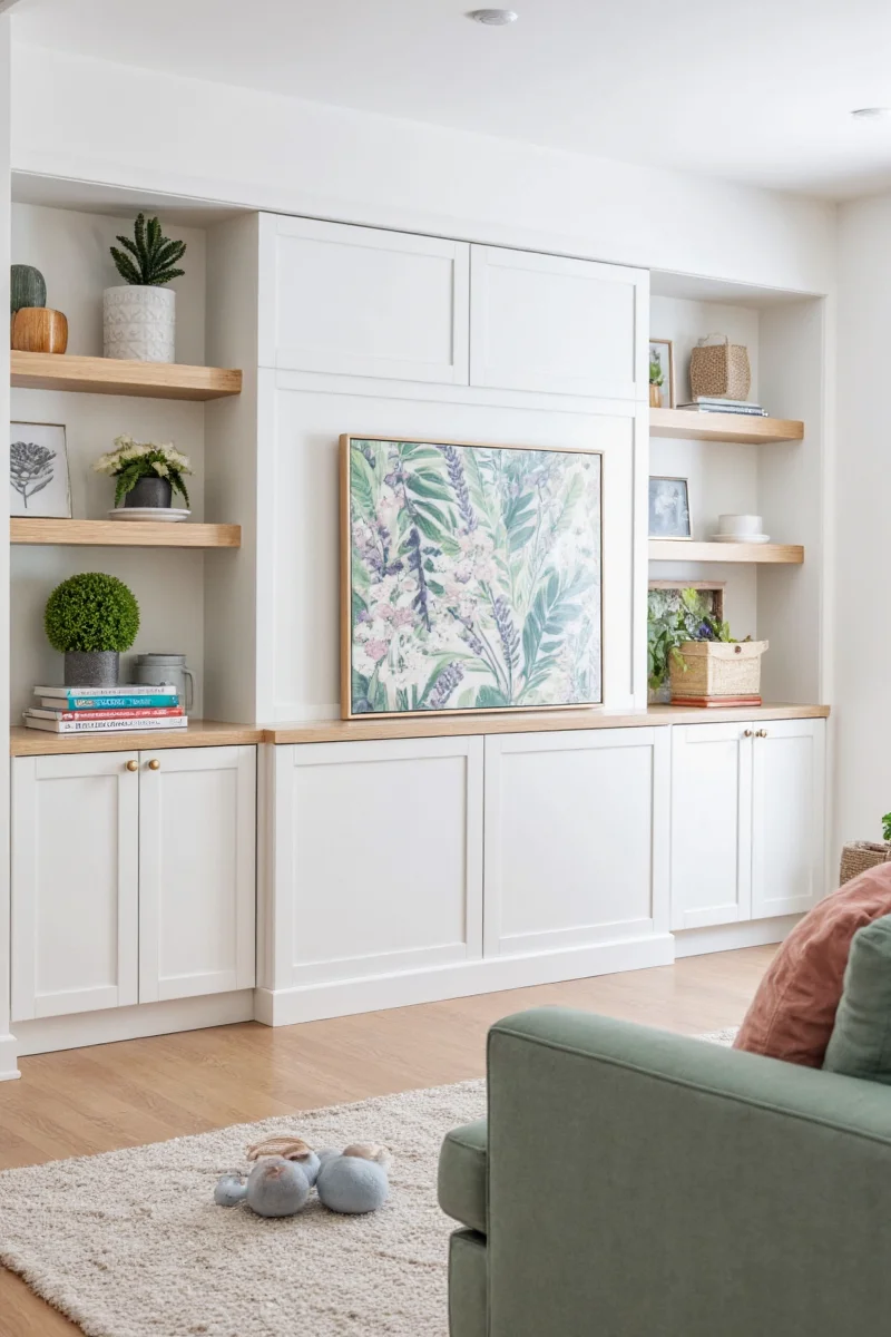 Modern vertical built-in cabinets in a living room