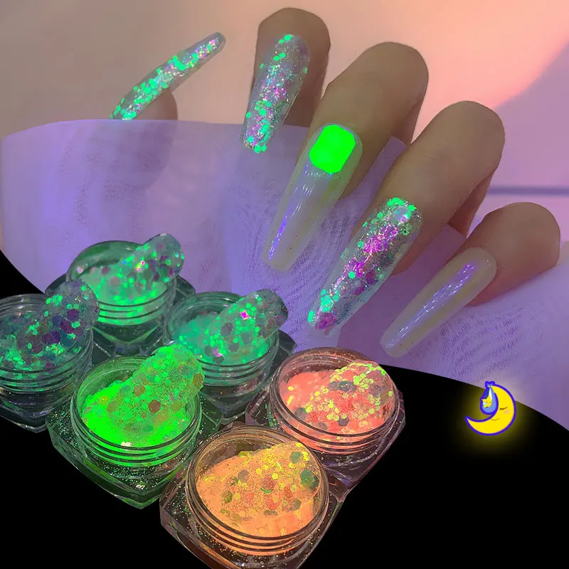 

Laser Luminous Sequins Nail Art Decoration Glitter Flakes Manicure Design Accessories Glow In The Dark