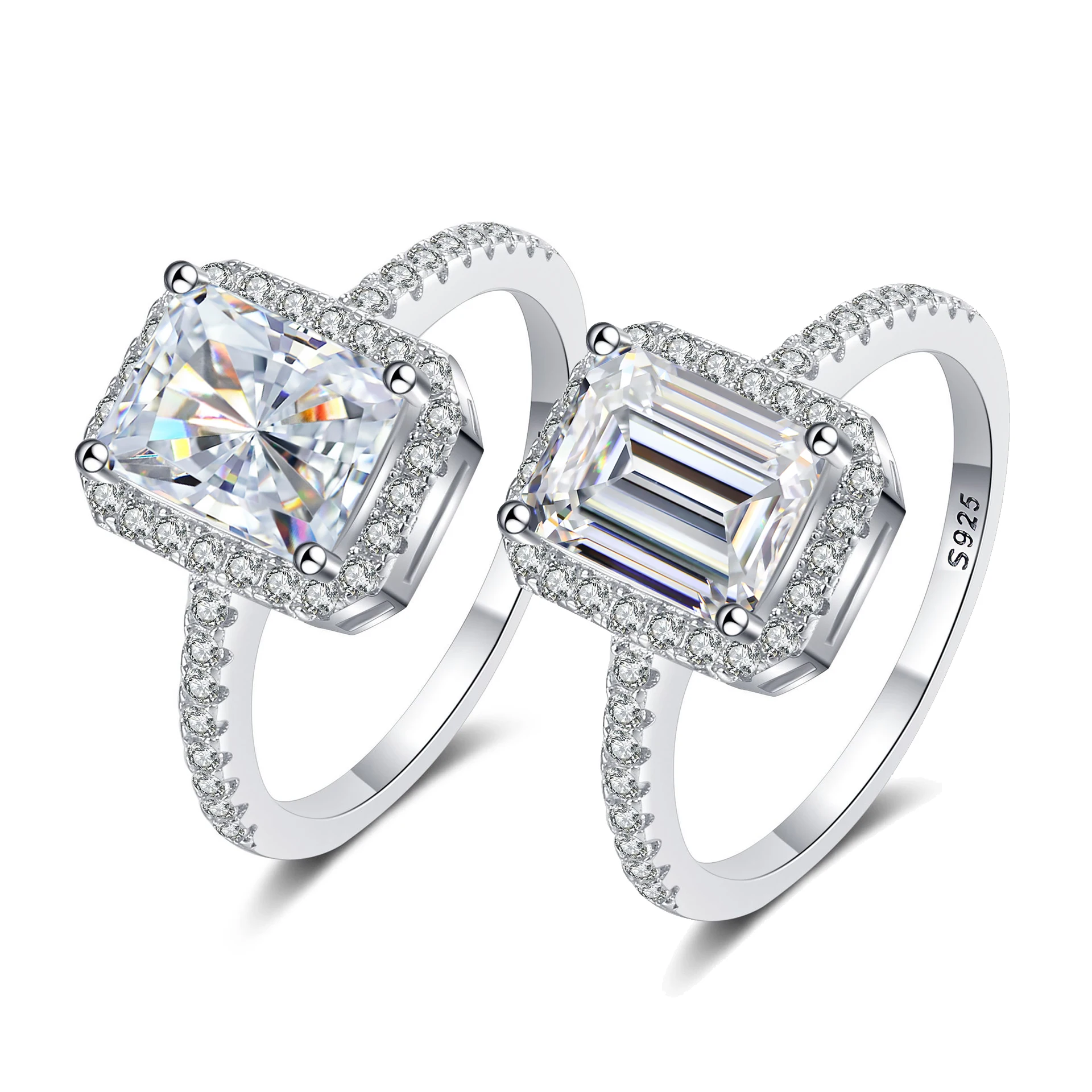 

GRA VVS radiant Emerald Cut Rectangle genuine Moissanite Diamond Ring 925 Sterling Silver Engagement fine Quality women Jewelry