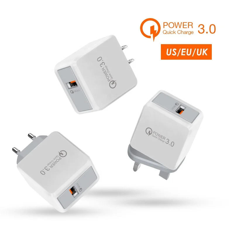 

Wholesale US EU UK plug QC3.0 fast usb port wall travel mutifunction Universal charger for Smartphone charging, White