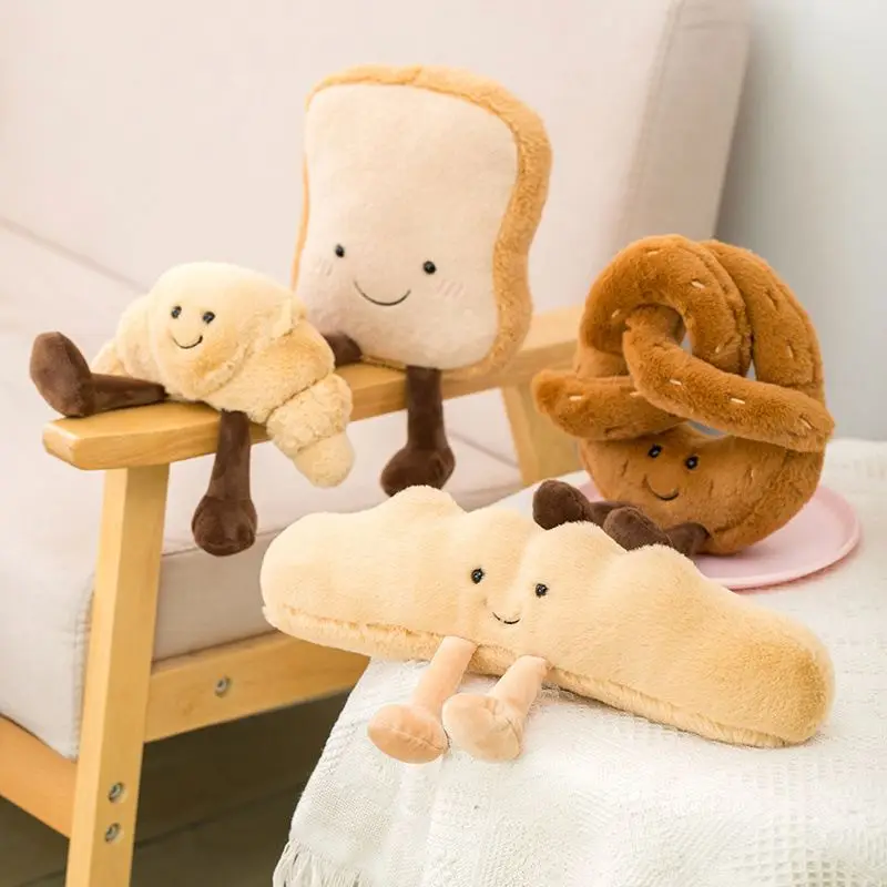 

Professional manufacture wholesale new bread toast baguette croissant pretzel plush dog toy, Picture