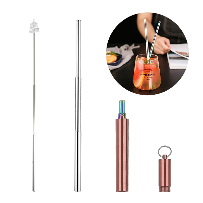 

Amazon New Arrivals Collapsible Straw Metal Straw With Case Colorful Telescopic Straw, Silver/blue/rose gold/red/gold/black