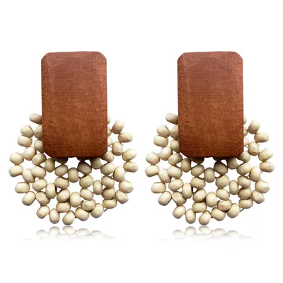 

Fashionable Wood Seed Bead Earrings Geometric Seed Beads Drop Earring For Female