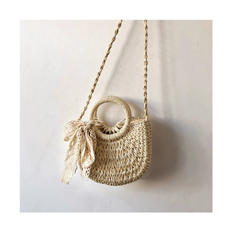 

Hot sale Woven Straw Bucket Purse Luxury Rattan Handmade Bag for Women Designer Woven Strap Shoulder Purse with Ribbon, Customized color