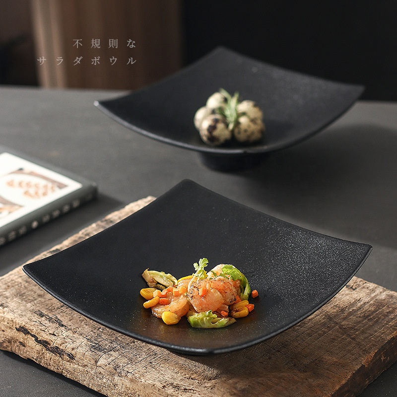 

8 "black matte food tray square dish retro roast meat dish square dish high platter