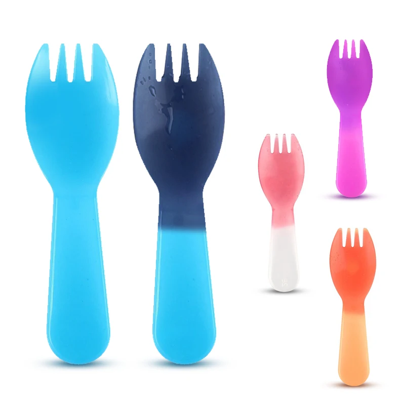 

Colorful long handle mini plastic spoon and fork for dessert custom printed disposable PP/PS plastic ice cream spoons