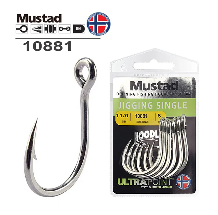 

Wholesale Mustard 10881NP Strength High fishing hooks bulk carbon steel Barbed Jigging single fish jig Fishing Hooks, Metallic