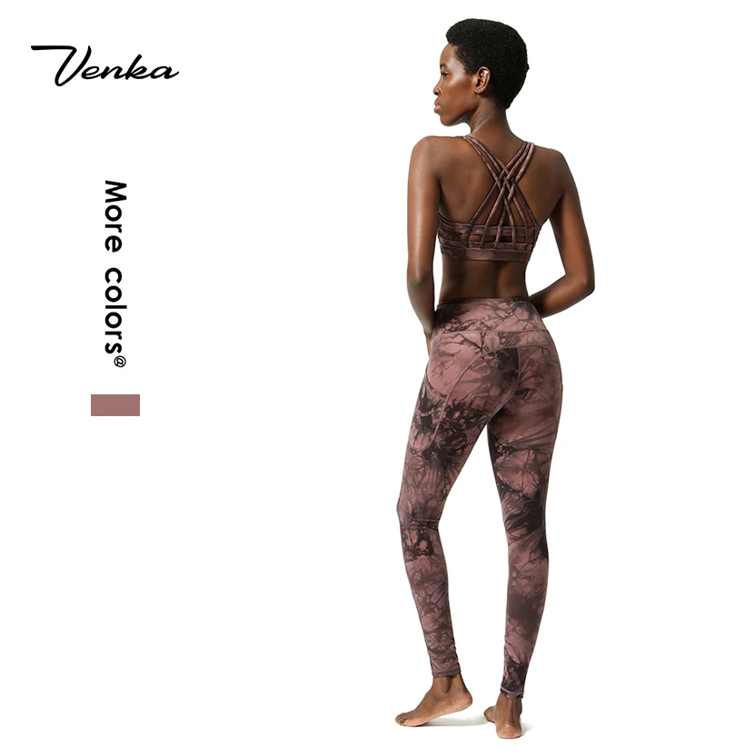 

2020 Gym Wear Set LULU Tie Dye Series New Design Printing High Waist Side Pocket Tie Dye Yoga Suit For Women, As picture show