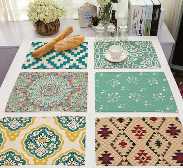 

Bohemia Geometric Imitated Linen Cotton Printed Kitchen Cup Table Mat Placemat