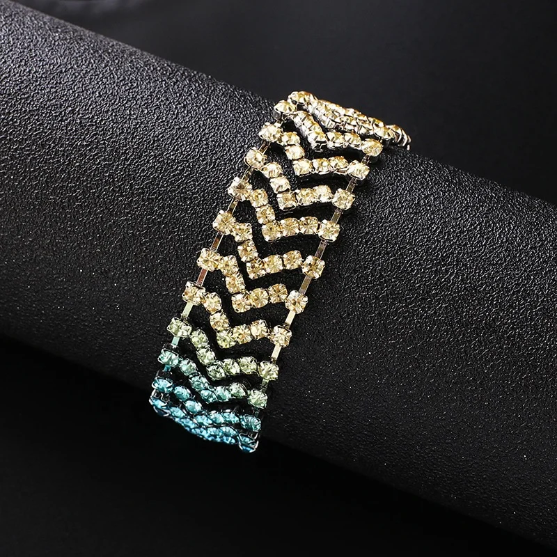 

Ziming Multiple Colors Mixed Rhinestone Bracelet Gradient Ramp Rhinestone Bracelet Full Diamond Fashion Bracelet Bulk Sale