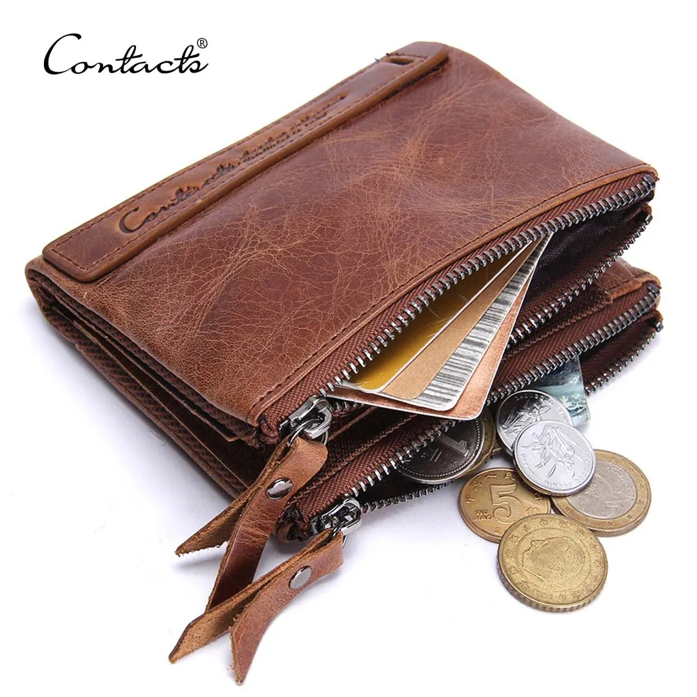 

contact's dropship wholesale luxury fashion crazy horse leather bifold vintage short men wallet with zipper coin pockets, Brown/black/red or customized color