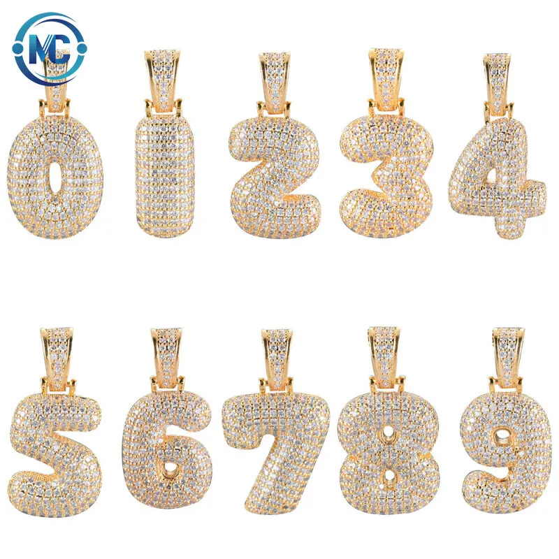 

2021 Hip Hop Number 0-9 Iced Out Pendant Necklaces for women