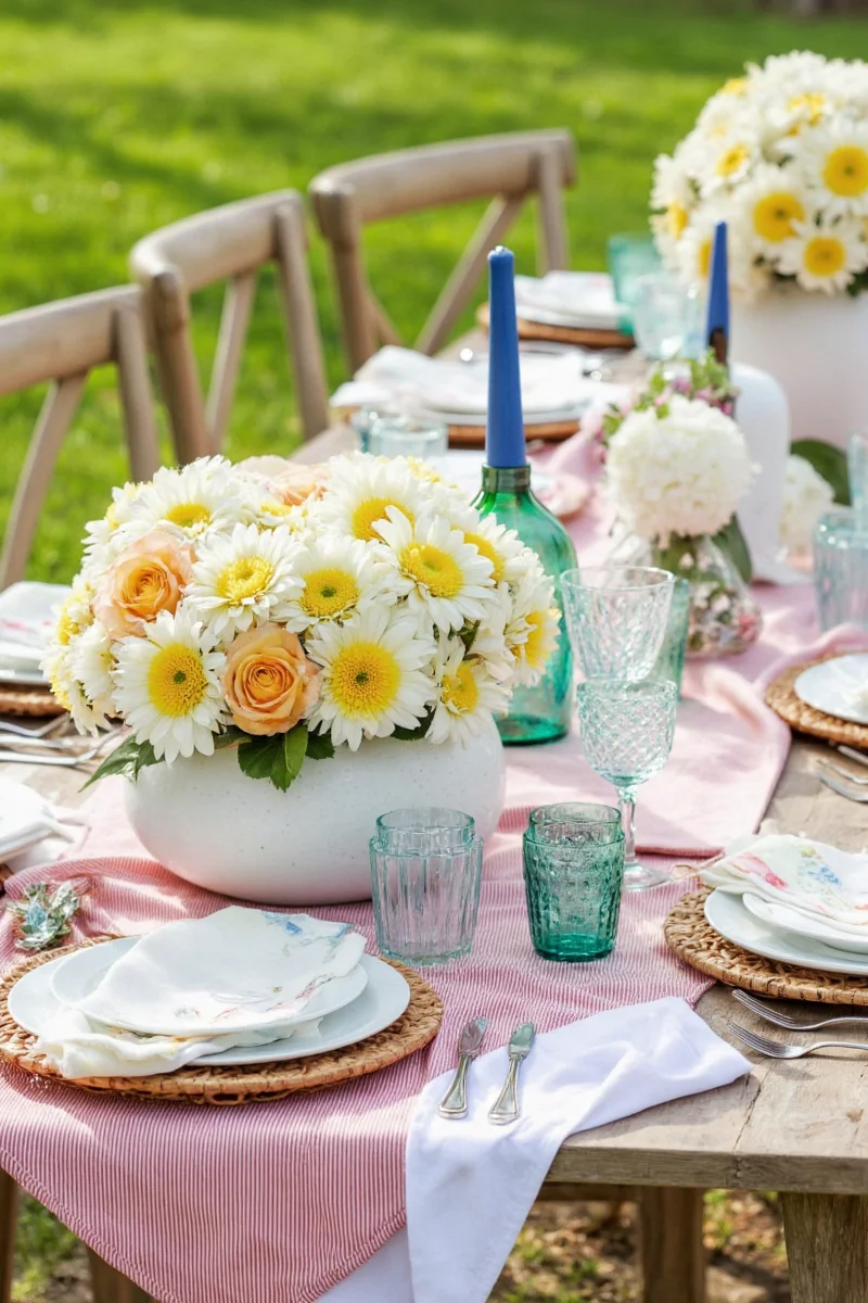 Outdoor table with kids' cups and playful decor