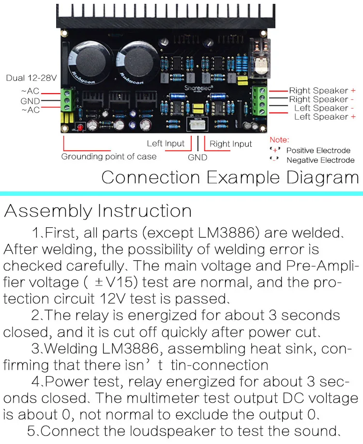 Lm3886 Stereo High Power Amplifier Board Op07 Dc Servo 5534 Independent