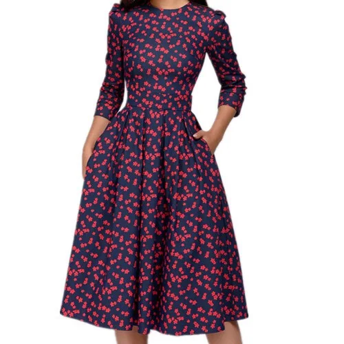

Women's Floral Vintage Dress Elegant Midi Evening Retro Dress
