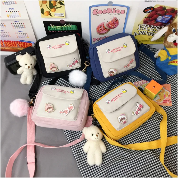 

Cartoon Printing Trendy Messenger Bags Cute Students Women Bag Straps Shoulder Mini Book Bags, Yellow, pink, blue,black