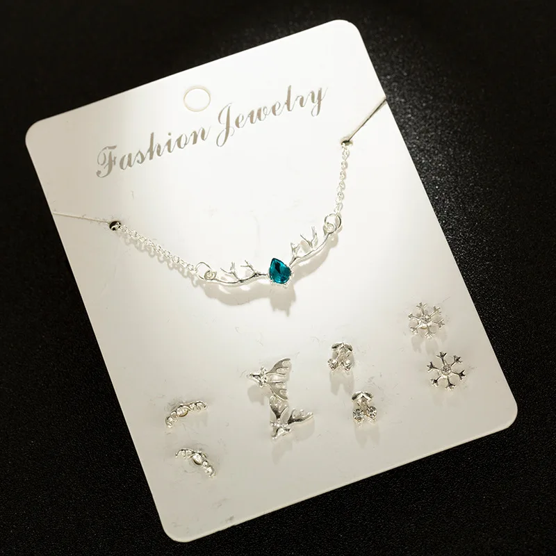

2020 Hot Sale Jeweley Set Antlers Flower Cross Heart Shape Moon Star Fish Tail Water Drop Bow Necklace Earring Set, Silver