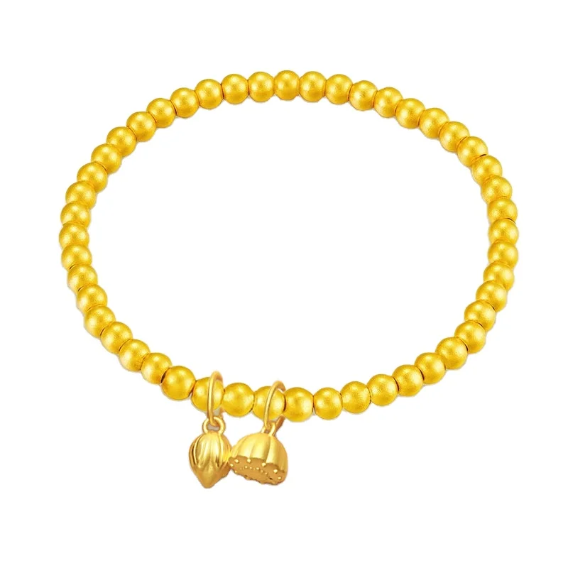 

Sand Gold Bracelet Women'S Gold Plated Series K Matte Small Gold Pearl Lotus Pendant Lotus Transfer Bead Bracelet