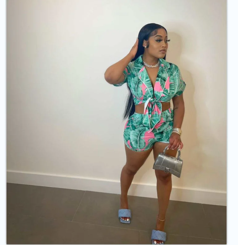 

Women's short-sleeved summer fashion sexy printed two-piece shorts, Picture