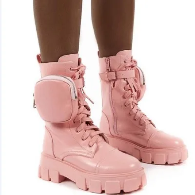 

2020 new ankle boots for women winter British style lace-up muffin thick-soled pocket boots for women, As shown in figure