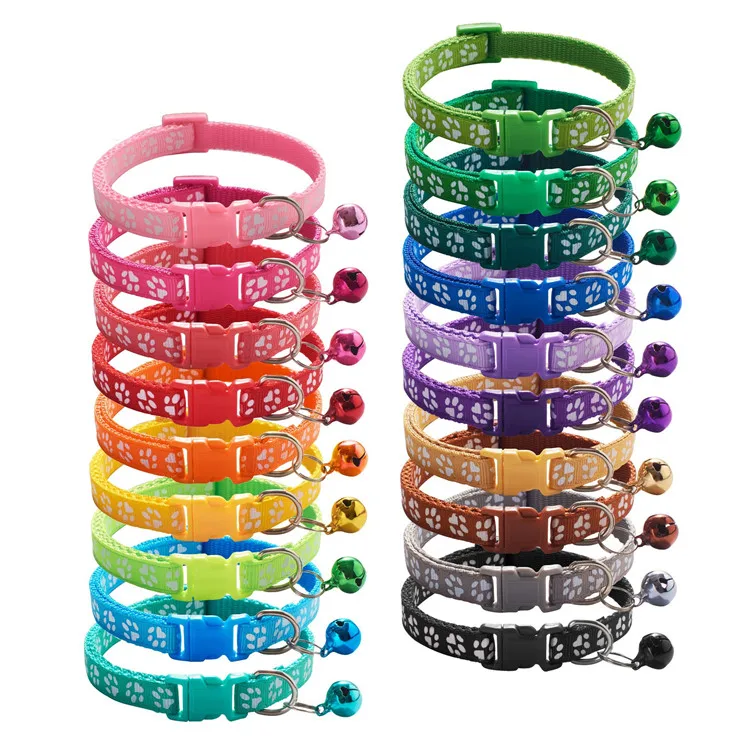 

High quality wholesale footprint paw print cat bells collar pet dog head collar, 19 colors