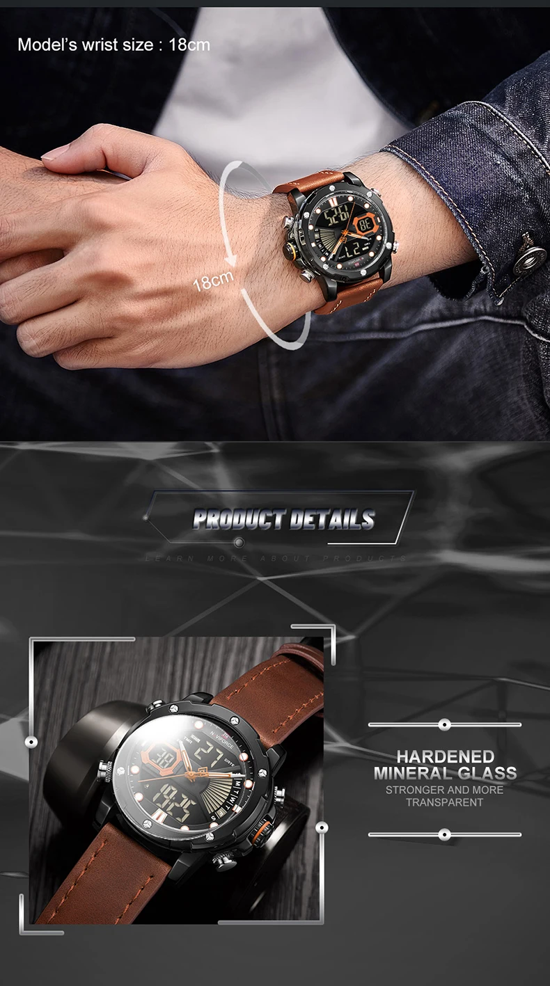 NAVIFORCE NEW Sports Chronograph Quartz Watch Men Dual Time Mens Watches Top Brand Luxury Analog Digital Male Clock Waterproof