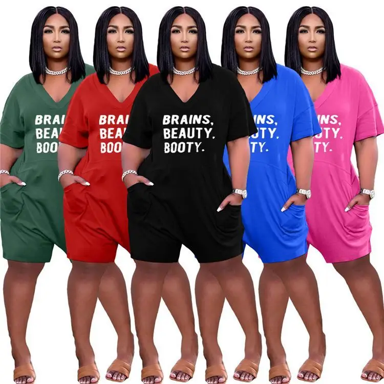 

OSINA Latest Design Solid Color Letter Printed Loose Wear Bayan giyim Women One Piece Jumpsuits And Rompers Women Jumpsuit