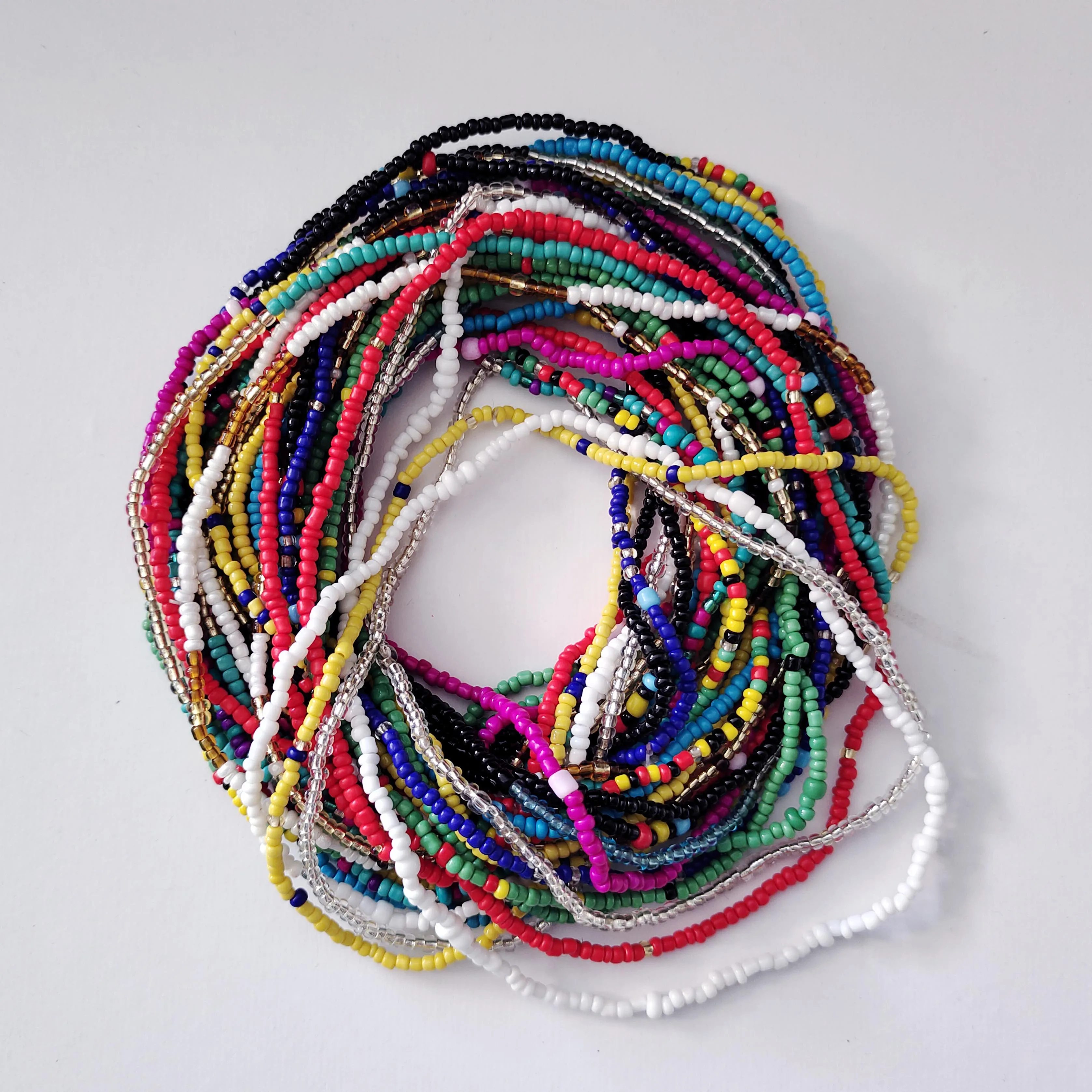 

Handmade African Natural Stone Elastic Stretch Waist Beads On Cotton String Chain With Gems