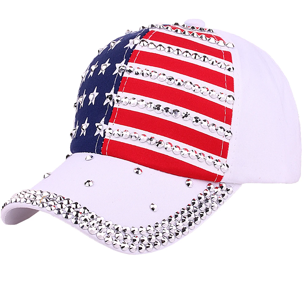 

USA Bling Baseball cap Sparkle Rhinestone American Flag Hat Women Men New Fashion Bling Rhinestone Snapback hats