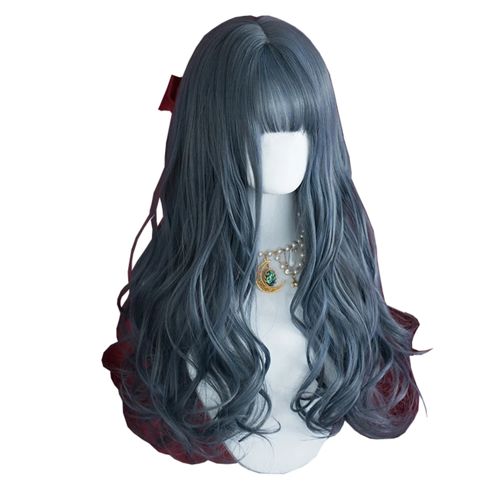 

Daily Japanese Hair Wig Gray Blue Long Curly Cosplay Lolita Rooming Face Natural Cute Girls Cosplay Wigs, Pic showed