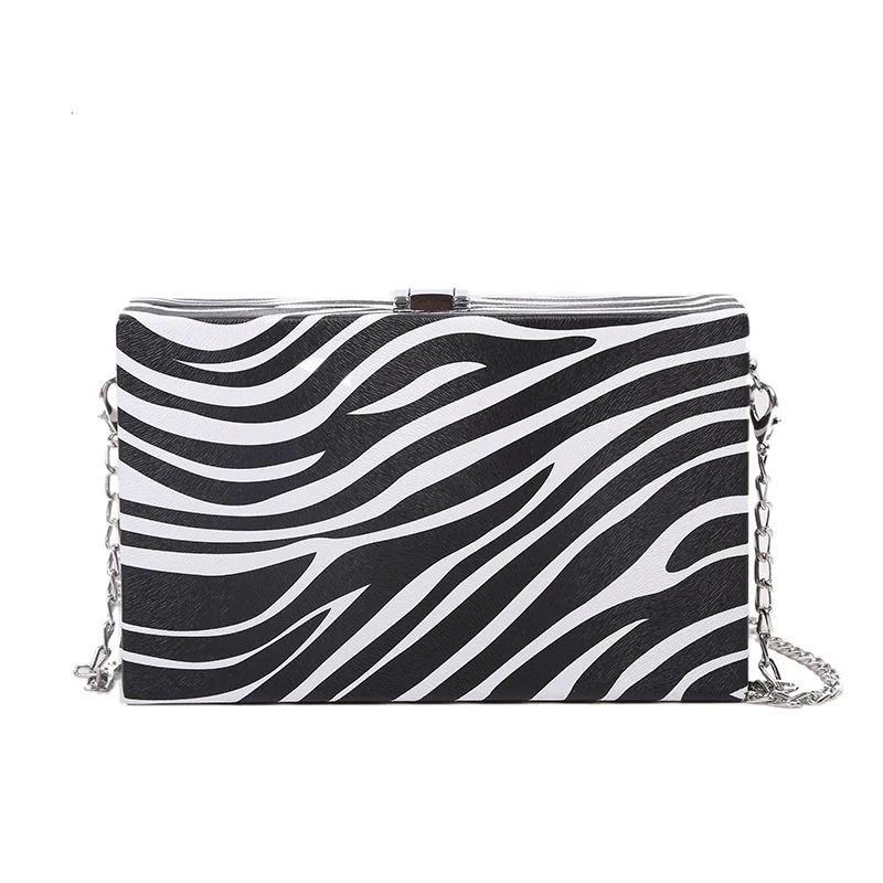 

2021 New Design Clutch Bags Zebra Women Evening Bags Stripped Leather Ladies Handbags Chain Shoulder PU Fashion