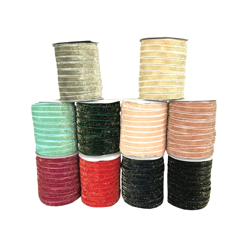 

20 Colors Stock 1cm Silver Glitter Velvet Ribbon Tape Velour Webbing for DIY Headwear Garment Gift Decoration 100 yards, 20 colors, as per picture