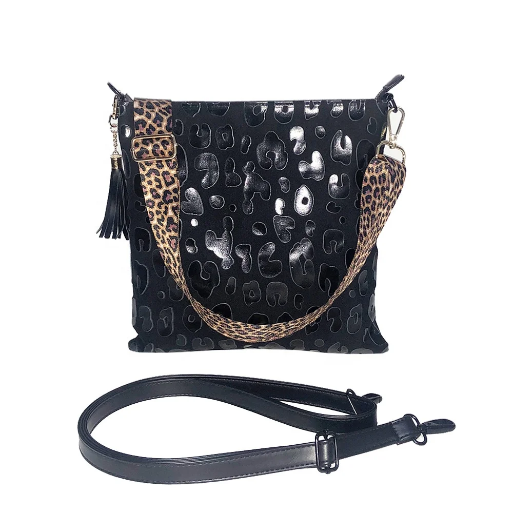 

Amazon Hot Sale Sunflower Black Leopard Cow Print Zipper Women's Shoulder Student Bag Canvas Bag, 4 colors