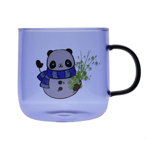 

hand blown vacuum panda printing glass coffee mug wholesale fashion glass cup