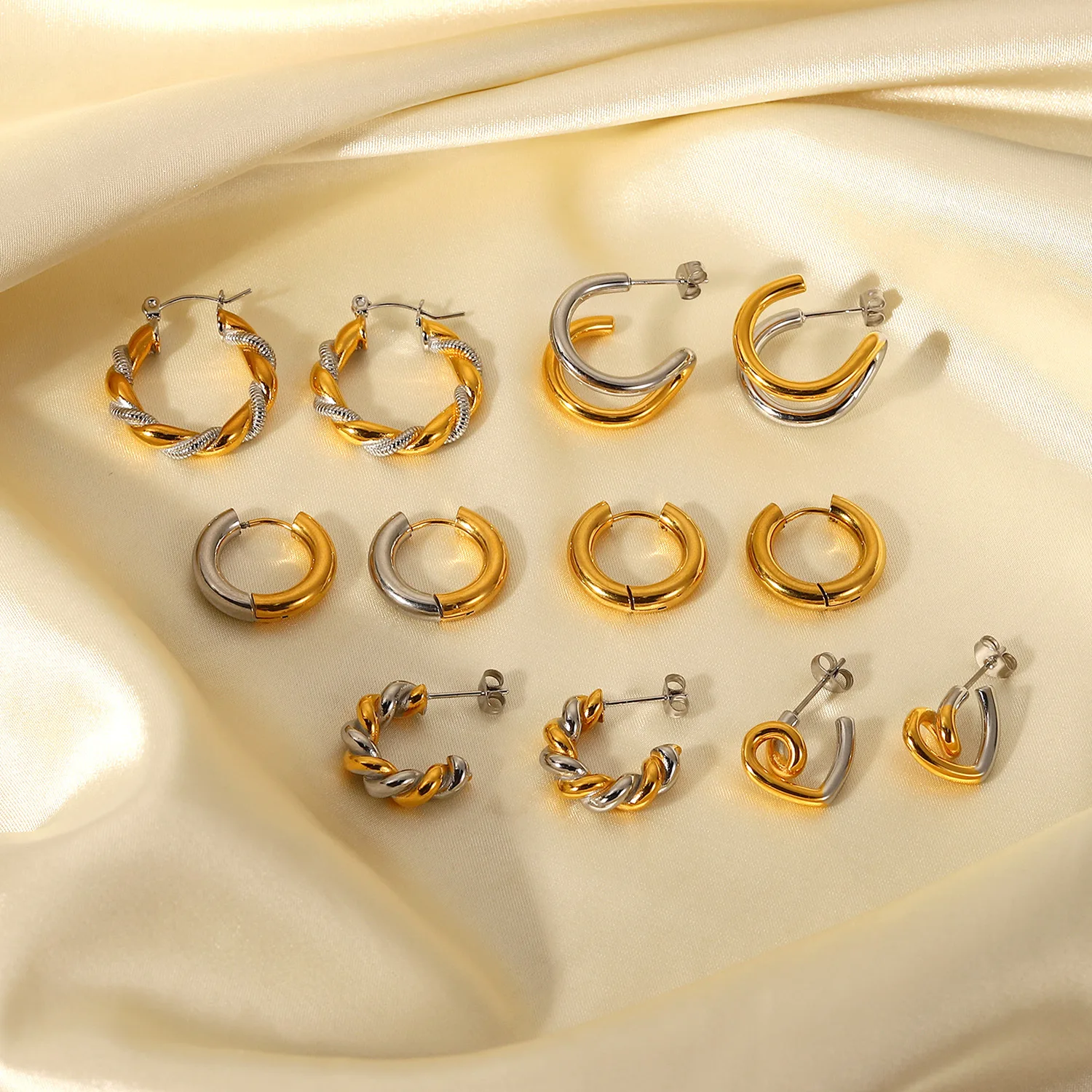 

Drop Shipping waterproof statement minimal twist rope chain CC 18k gold large hoops stainless steel earrings women jewelry