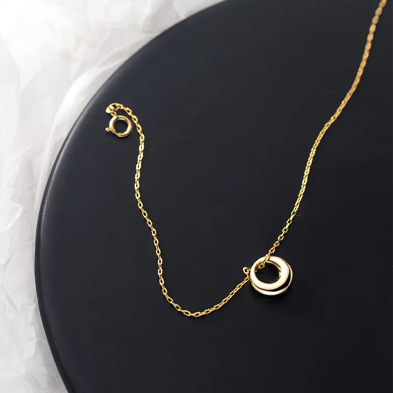 

fashion minimalist jewelry 925 sterling silver geometric necklace round ring circle pendant gold plated necklaces women