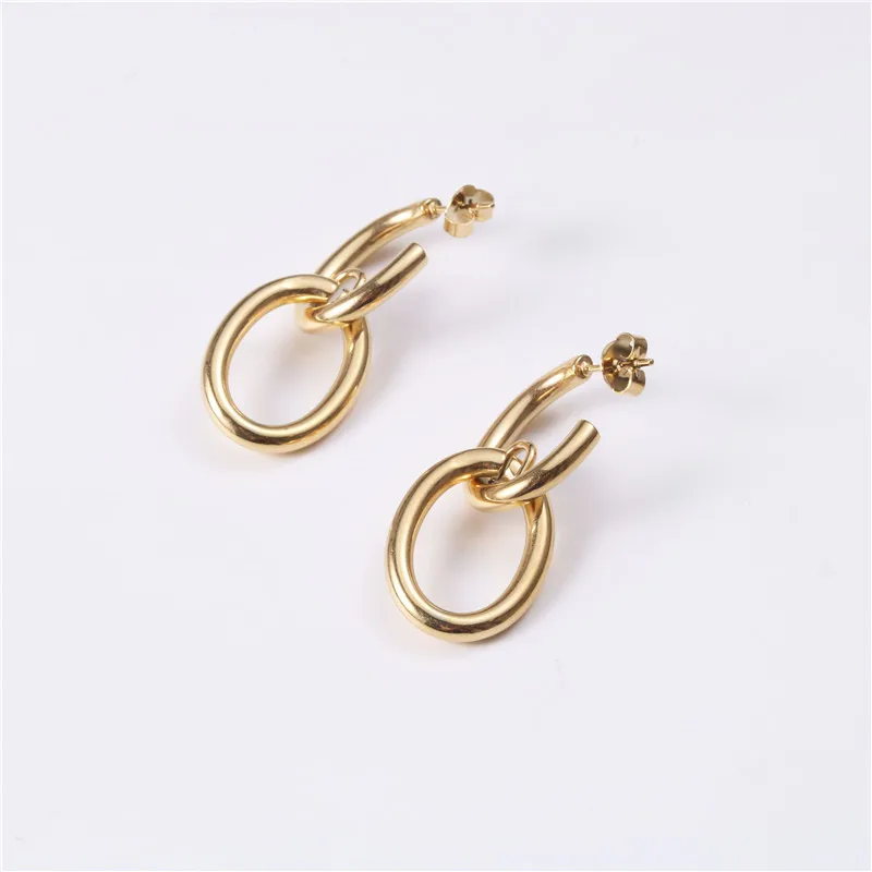

JOOLIM High End 18K Gold Plated Link Hoop Earring Trendy Earring Wholesale Stainless Steel Earrings