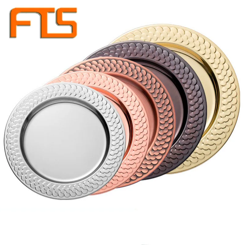 

FTS Luxury Tray Set Food Mirror Metal Stainless Steel Gold Round Silver Buffet Wholesale Serving Trays