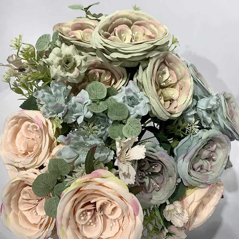 

BH001-98 Dual Colors Decorative Flowers Wedding Hand Bouquet Artificial Fake Flowers