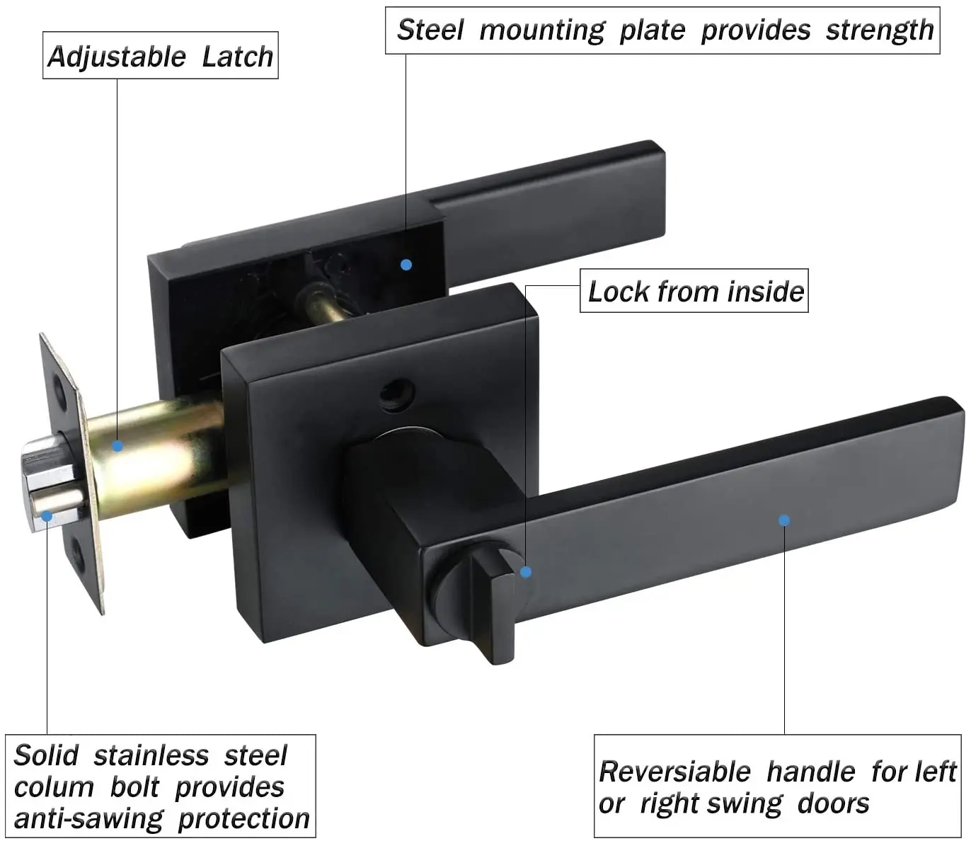 Matt Black Bed/Bath Room Door Lever for Privacy Bathroom and Interior Door Heavy Duty Door Lock Handle