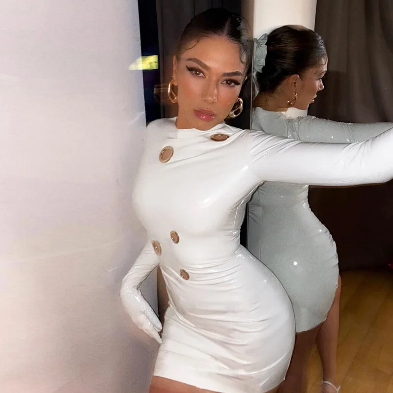 

2021 Sexy Round Neck Bodycon White Hollow Out Mini Clothing Dresses For Woman