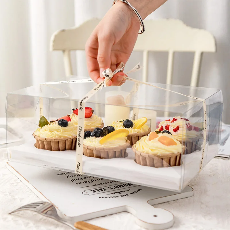 

Clear Cupcake Box Wholesale Luxury Eco Friendly Packaging Transparent 4 6 12 PET Cupcake Boxes Muffin with inserts holes window