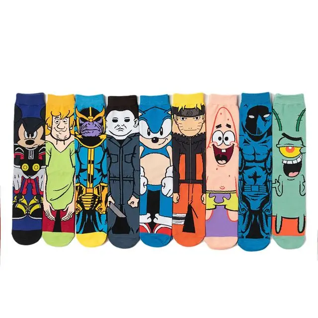 

2021marvel Funny happy marvel socks comics men fashion cotton animados custom tube crew designer thermal marvel socks