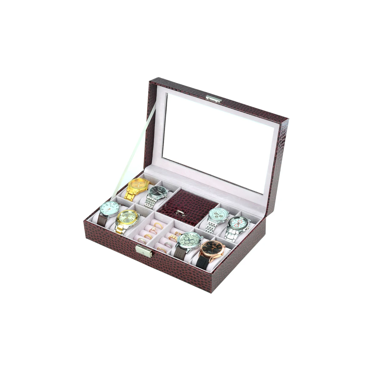 

Three-color Crocodile Print Jewelry Gift Watch Packaging Case Men's Pocket Watches Glass Window Storage Boxes