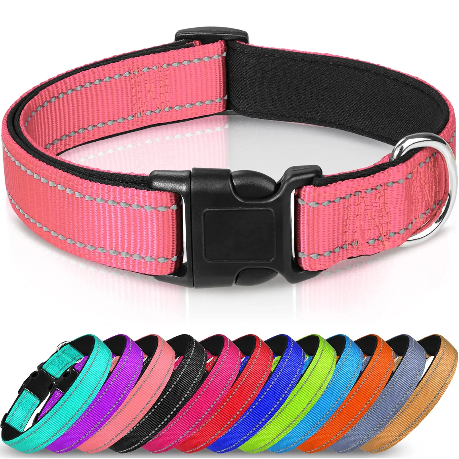 

Wholesale Amazon Solid Color Buckle Pet Collar Lettering Dog Training Collar Reflective Nylon Dog collar, Black