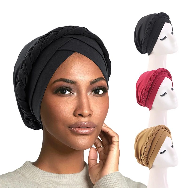 

Wholesale Custom Logo Hair Accessories Fashion Braid Headscarf Bandana Bohemia Turban Hats Muslim Turbans Headwrap For Women