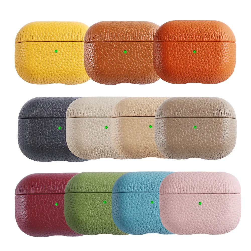 

Drop shipping For airpod 2gen 3gen pro case 11 colors lychee leather texture genuine leather airpod case